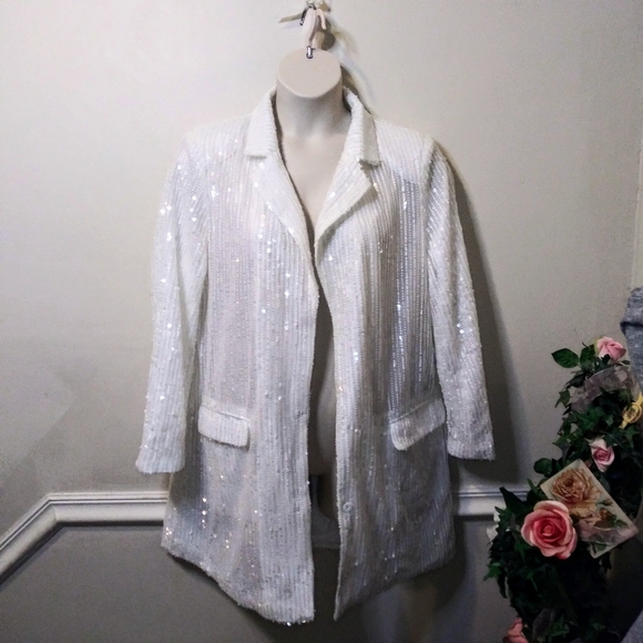 Boohoo White Sparkly Sequined Bridal/Special Occasion Coat Jacket - Picture 10 of 10
